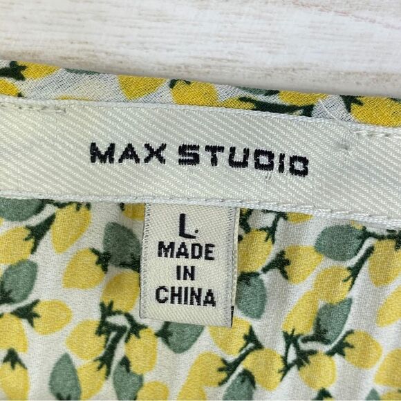 Max Studio Flower Bud Crepe Pleated Blouse Yellow Ivory Large - Picture 11 of 15